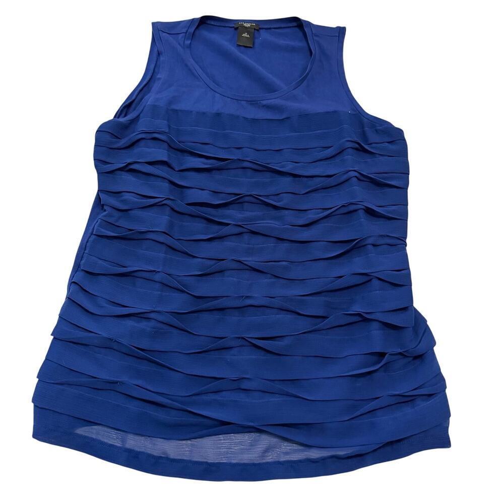Ann‎ Taylor bright blue ruffled blouse petite large sleeveless dressy work event